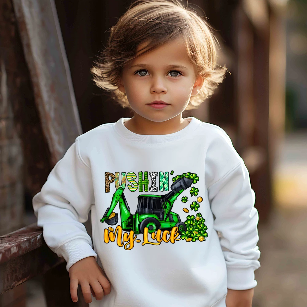 

Clover Pattern Print Childs Pullover Sweatshirt St Patrick's Day Boys Sweatshirts Long Sleeve Warm Top Patricks Day Kid Clothes