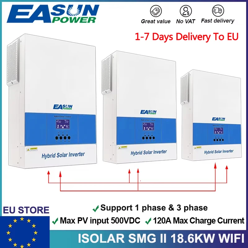 EASUN 18.6KW 12.4KW Hybrid Solar Inverter 48V 230V 120A Mppt Charge ...