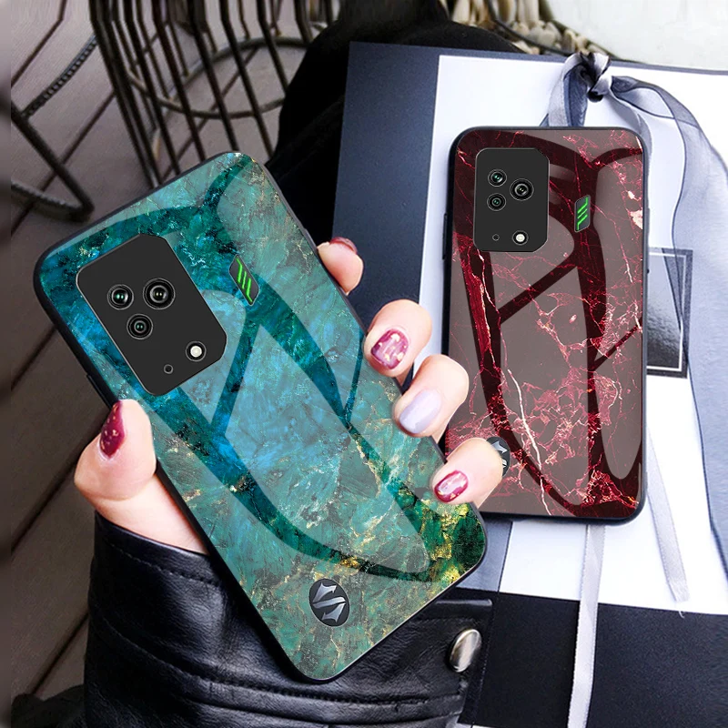 Luxury Marble Glass Phone Case For Xiaomi Black Shark 5 / 5 Pro Hard Back Cover Coque For Xiaomi Black Shark 5 Rs Anti-Fall Case