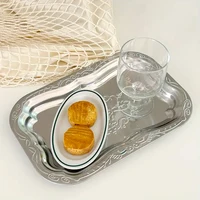 French Vintage Tray Metal Floral Emboss Dish Jewelry Display Storage Wedding Birthday Party Dinner Table Fruit Cake Plate Decor 1