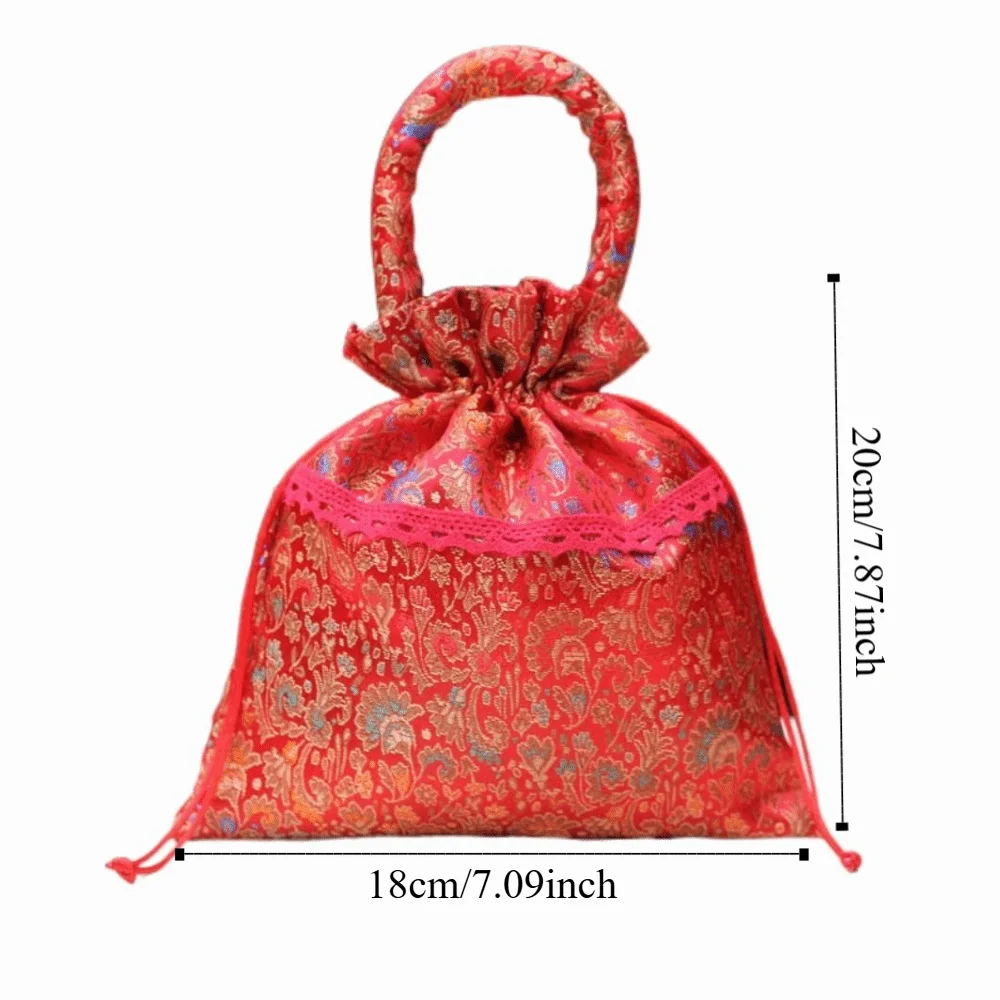 Sweet Chinese Style Flower Drawstring Bag Wedding Party Festive Sugar Bag Candy Storage Red Pocket New Year Bucket Bag Party