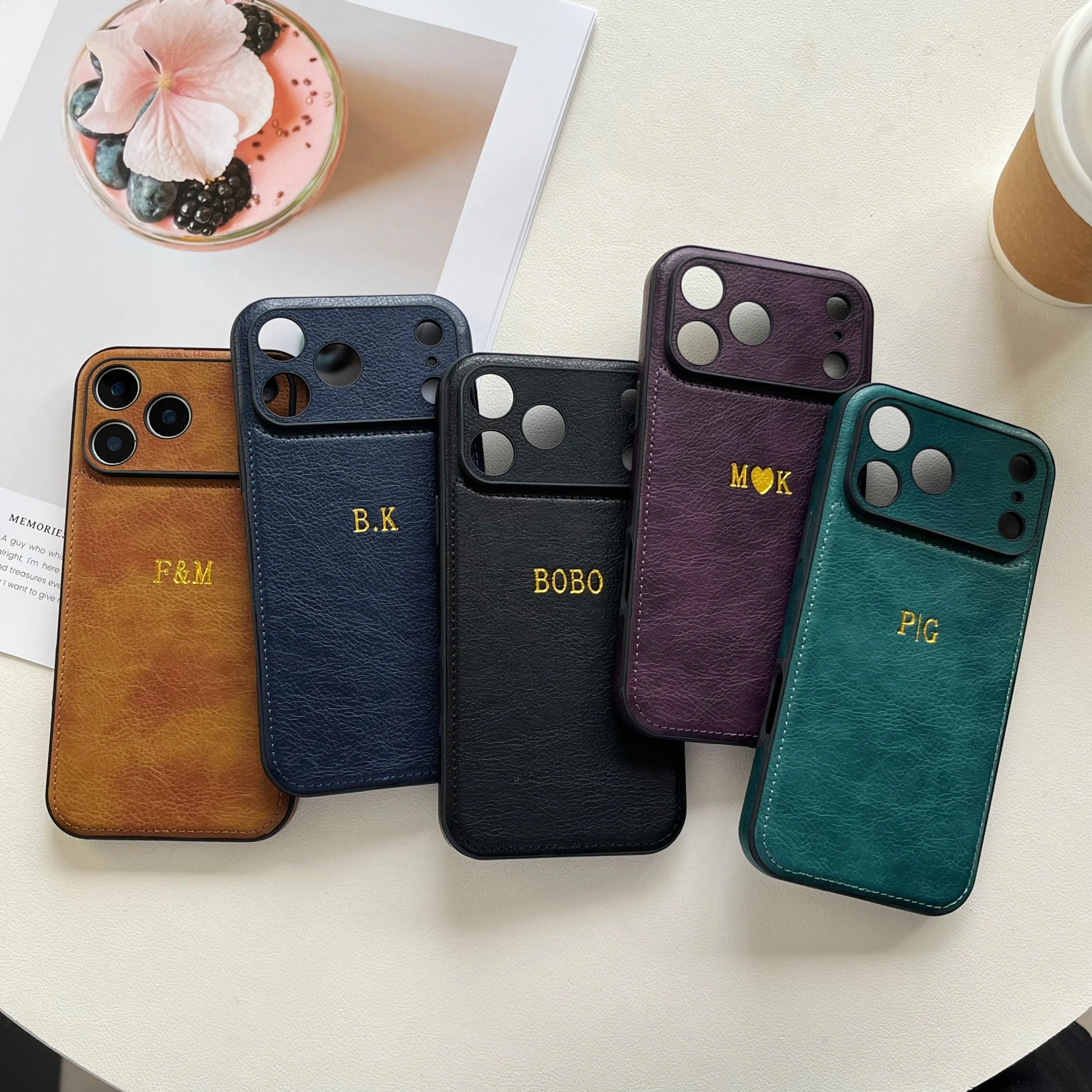 Luxury Personalized Custom Name Hot Gold Foil Embossed Faux Leather thumbnail 8