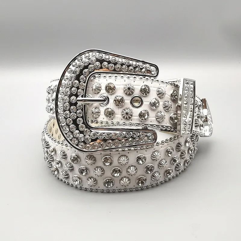 Women's Jeans Rhinestone Large Size Belt Men's Belt Western Denim Shiny Rivet Design Leather HipHop Punk Rock Y2K Style Belt