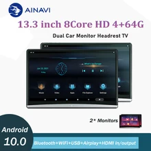 Ainavi hd13.3 polegada dupla encosto de cabeça monitores de carro android10 visor de encosto de cabeça tv com bluetooth/wifi/usb/sd/hdmi/fm tela para carro