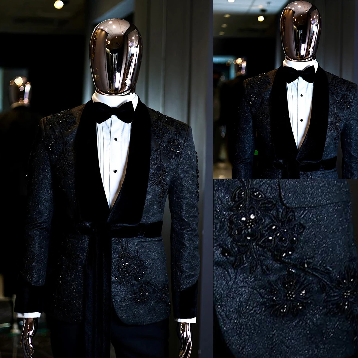 Wedding Men Suits Tuxedos Modern Groom Suit Formal Attire Applique Sequined Shawl Lapel 2-Piece Coat+Pant High-End Customized men wedding suits