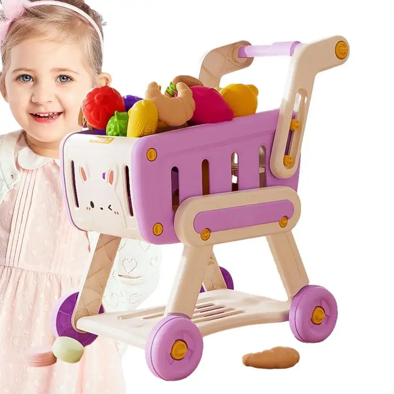 

Toy Shopping Cart Kids Shopping Cart with Pretend Food Interactive Kids Shopping Cart Role Play Game for Toddler Boys Girls Kids