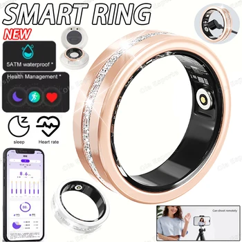 Anello intelligente da donna con diamanti alla moda con scatola IP68 Anello da donna impermeabile Monitoraggio della salute della frequenza cardiaca Pedometro sportivo Anelli fitness Nuovo