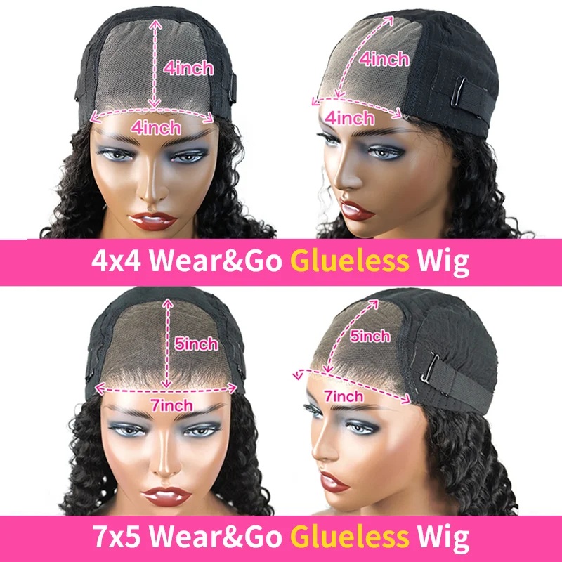 Human Hair Wig 7x5 HD Glueless Kinky Curly Lace Front Human Hair Wigs Afro Curly Lace Frontal Wig Ready to Wear Go Wig 4x4 HD Closure