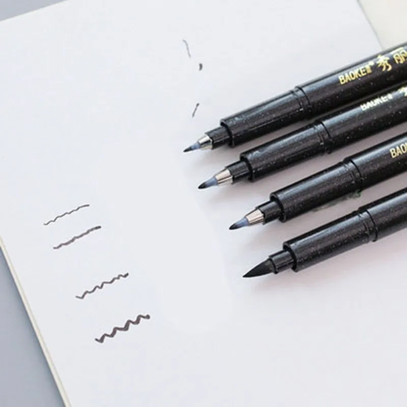 Kit 4pcs Calligraphy Pen Soft Hand Lettering Fineliner Brush Pen Black Ink 3