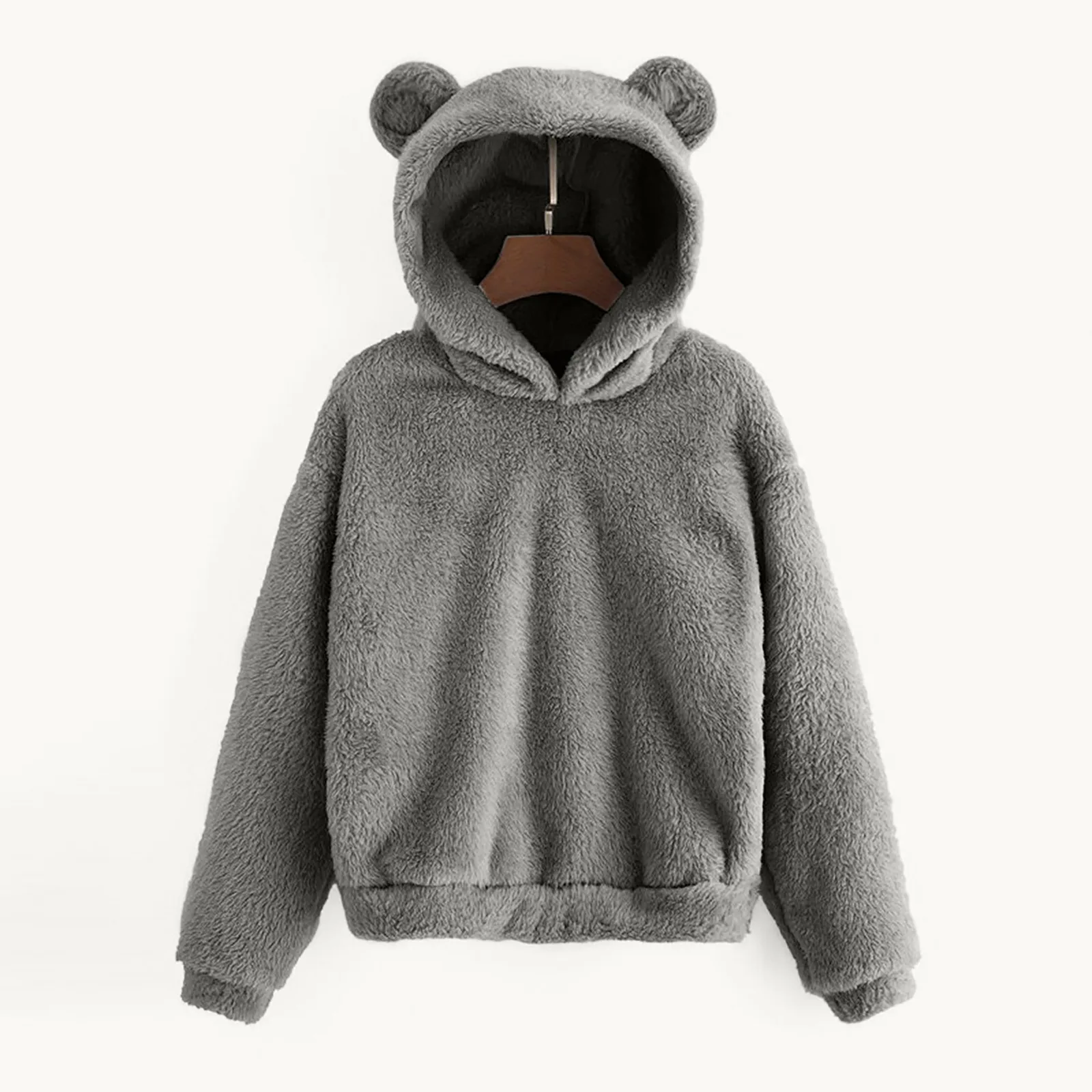Women's Pullover Long Sleeve Fleece Sweatshirt Warm Bear Shape Fuzzy Hoodie Sweater Pullover 3