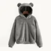 Women's Pullover Long Sleeve Fleece Sweatshirt Warm Bear Shape Fuzzy Hoodie Sweater Pullover 3