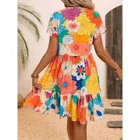 Plus Size 1XL-5XL Women's Fashionable V-neck Floral Print Elegant and Comfortable Dress - Image 2