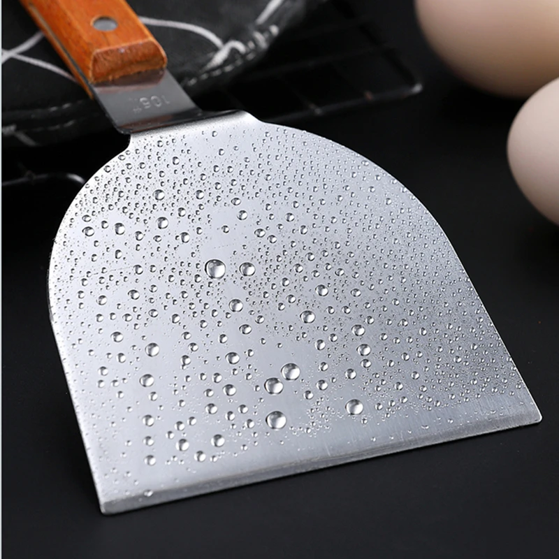 Stainless Steel Wooden Handle Teppanyaki Shovel Non-Slip Frying Spatula Egg Fish Pancake Turners Kitchen Cooking Utensils images - 6