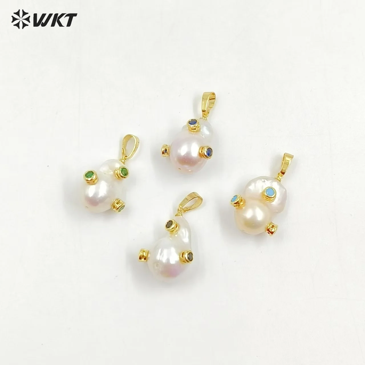 WT-MP138 WKT Natural Pearl & CZ Pendant Irregular Pearl With CZ Charm Women Fashion Necklace Women Gift Jewelry Findings 4