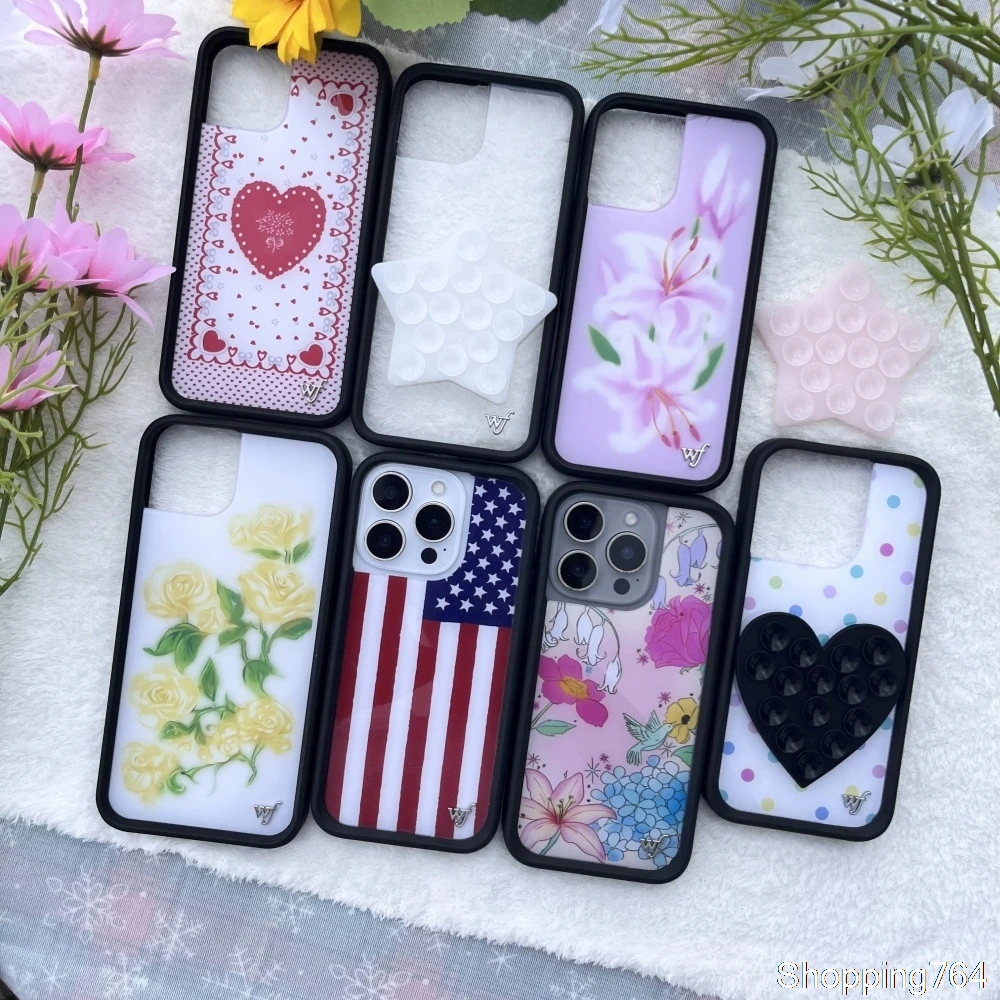 Wildflower Lily and Rose Bluebell Phone Case with American Flag Design