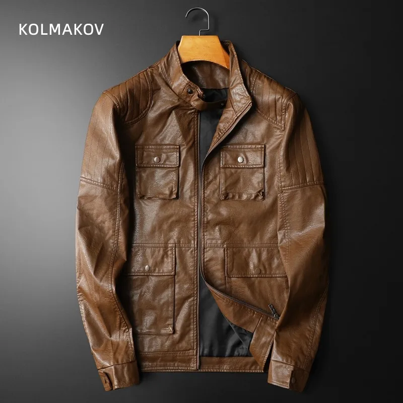 

Весна 2023, куртка высокого качества из искусственной кожи, мужские облегающие куртки, Осеннее мужское Модное теплое пальто, искусственная кожа