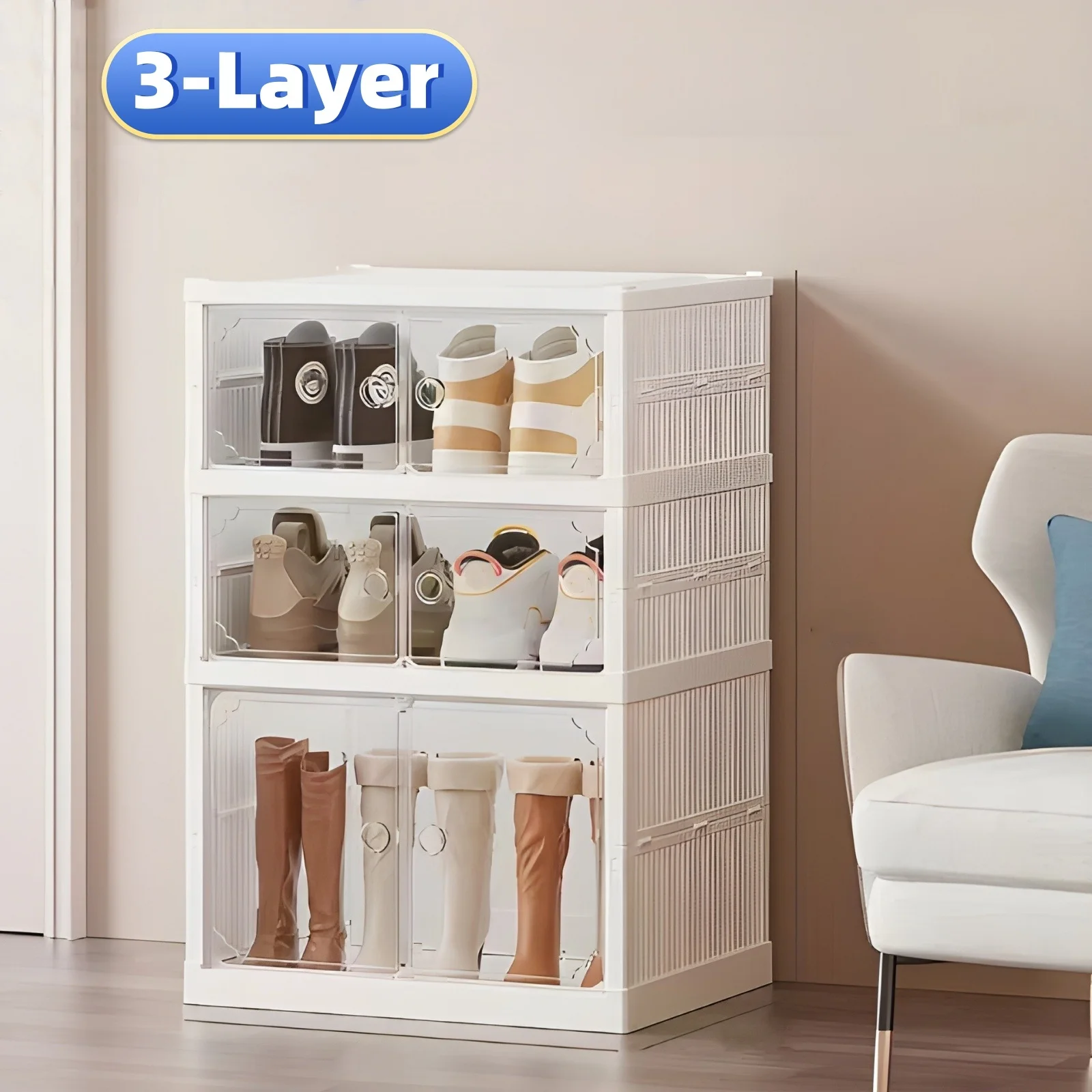 Widening Shoe Cabinet Transparent Heightening Shoes Box Thickened Foldable Sneaker Shoe Organizers Dustproof 12-grid Shoes Bins shoe organizer shoe cabinet