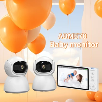 Smart Baby Monitor 5" LCD Screen ABM570 with Night Vision,2-Way Audio,Temperature Sensor & Lullabies,for Home Security 3500mAh 1
