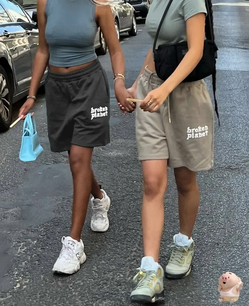 

Шорты 24SS с принтом сломанной планеты, стильные короткие штаны с кулиской, черного, серого, абрикосового цветов, на лето