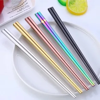 1Pair Stainless Steel Tableware Colorful Length 23cm Reusable Chopsticks Dishware Wedding Party Festival Occasions Chinese Gift