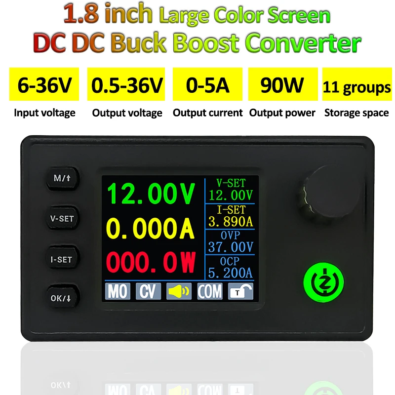 DC DC Buck Boost Converter 40 W/90 W ห้องปฏิบัติการแหล่งจ่ายไฟ CC CV 4.5A/5A 0.5-36V 5V 6V 12V 24V โมดูล 1