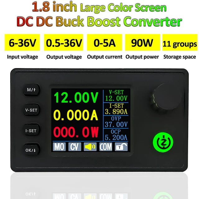 DC DC Buck Boost Converter 40 W/90 W ห้องปฏิบัติการแหล่งจ่ายไฟ CC CV 4.5A/5A 0.5-36V 5V 6V 12V 24V โมดูล 1