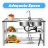 47.24x 17.72inch Stainless Steel Sink with Shelf Freestanding Commercial Restaurant Kitchen Sink Double Bowl with Tap&Drainboard 2