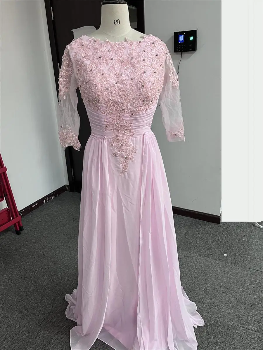 Column Mother of the Bride Dress Formal Gowns Elegant Sparkle Shine Jewel Neck Asymmetrical Floor Chiffon Lace 3/4 Length mother bride dresses