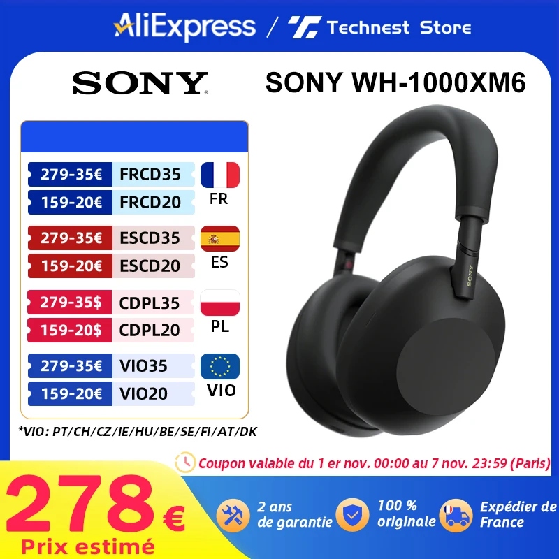 Słuchawki Sony WH-1000XM6 z EU za $331.60 / ~1216zł