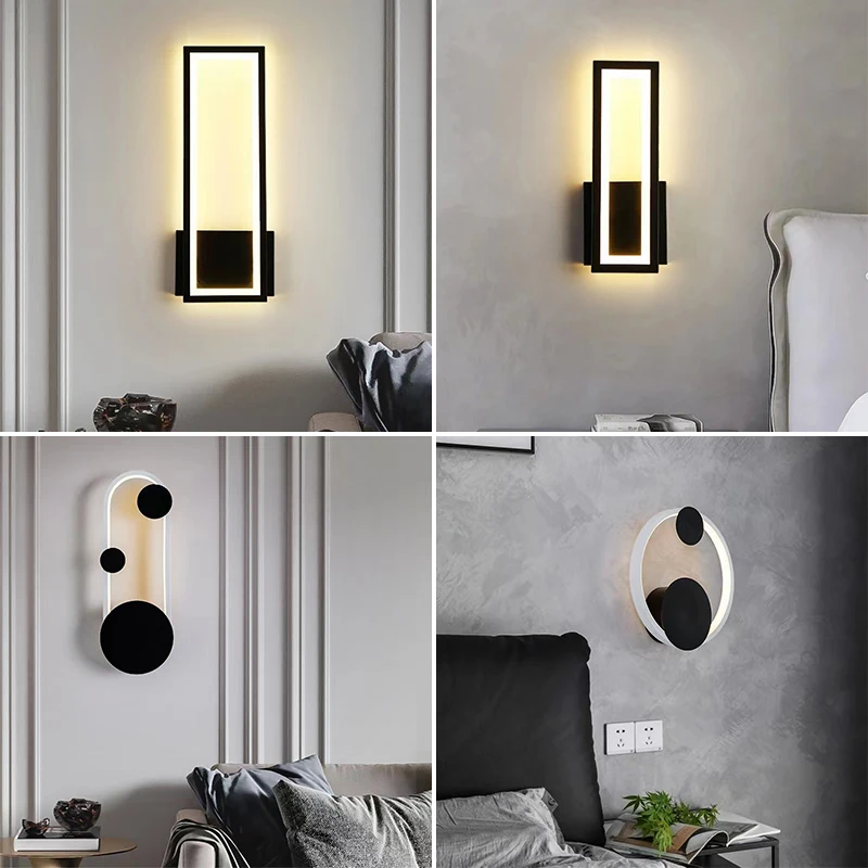 

Home Decor Wall Lamps Living Room Bedroom Bedside AC110-240V Sconce Black White Gold Aisle Mirror light