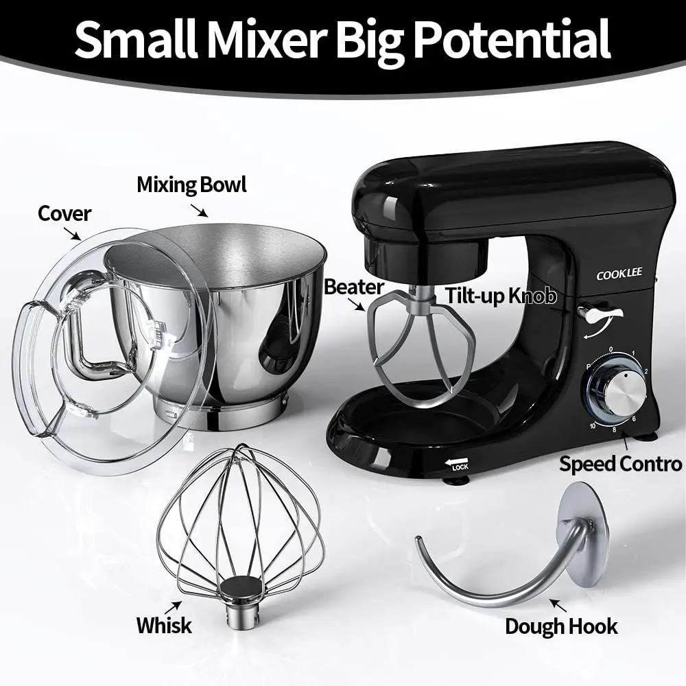  COOKLEE 6-IN-1 Stand Mixer, 8.5 Qt. Multifunctional Electric  Kitchen Mixer with 9 Accessories for Most Home Cooks, SM-1507BM, Nero  Nemesis Black : Hogar y Cocina