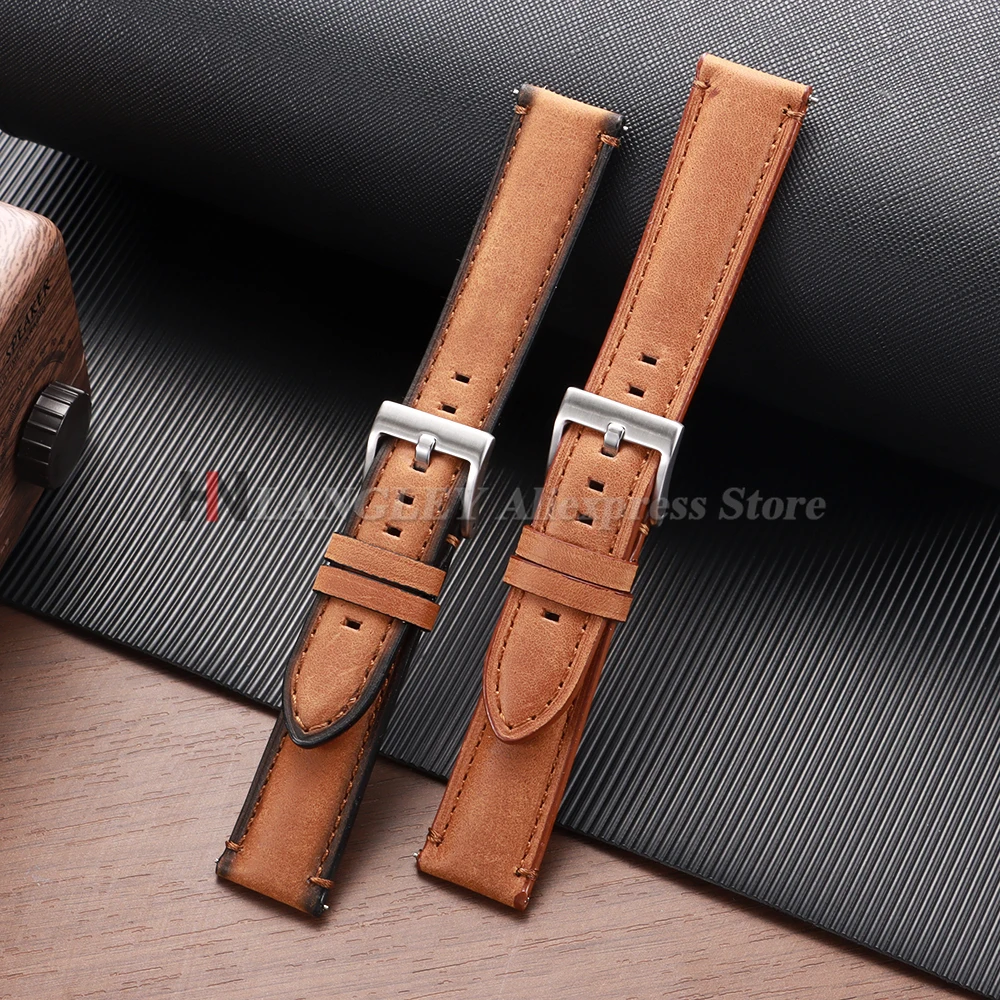 Luxurious Vintage Cowhide Leather Watch Strap - Quick Release, Brown