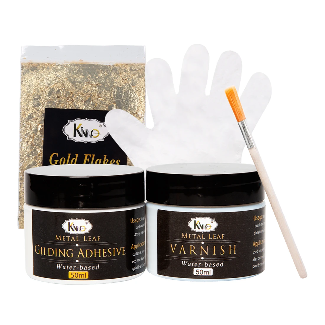 50ml Gilding Adhesive Glue Varnish Set Gold Leaf Foil Copper Flakes
