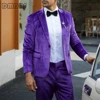 Men's 2 Piece Velvet Suit One Button Tuxedo Slim Fit Luxurious Blazer Party Dinner Jacket & Pants Casual Smart Suit Outfit 2