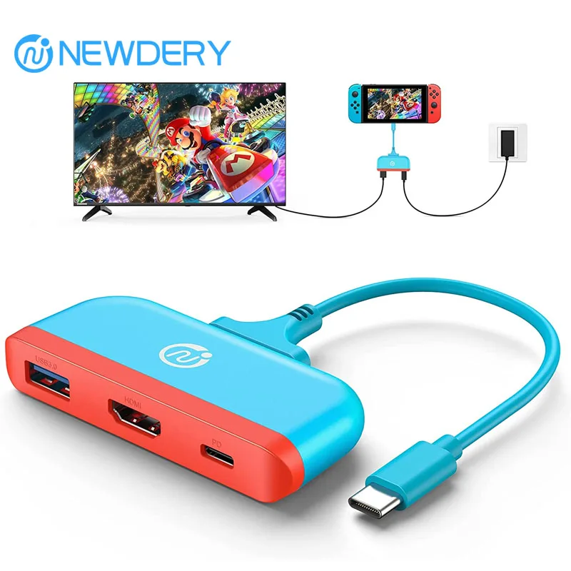 NEWDERY Switch Dock for Nintendo Switch OLED/Steam Deck/Samsung DeX Docking Station for TV Type C to 4K HDMI Hub Adapter