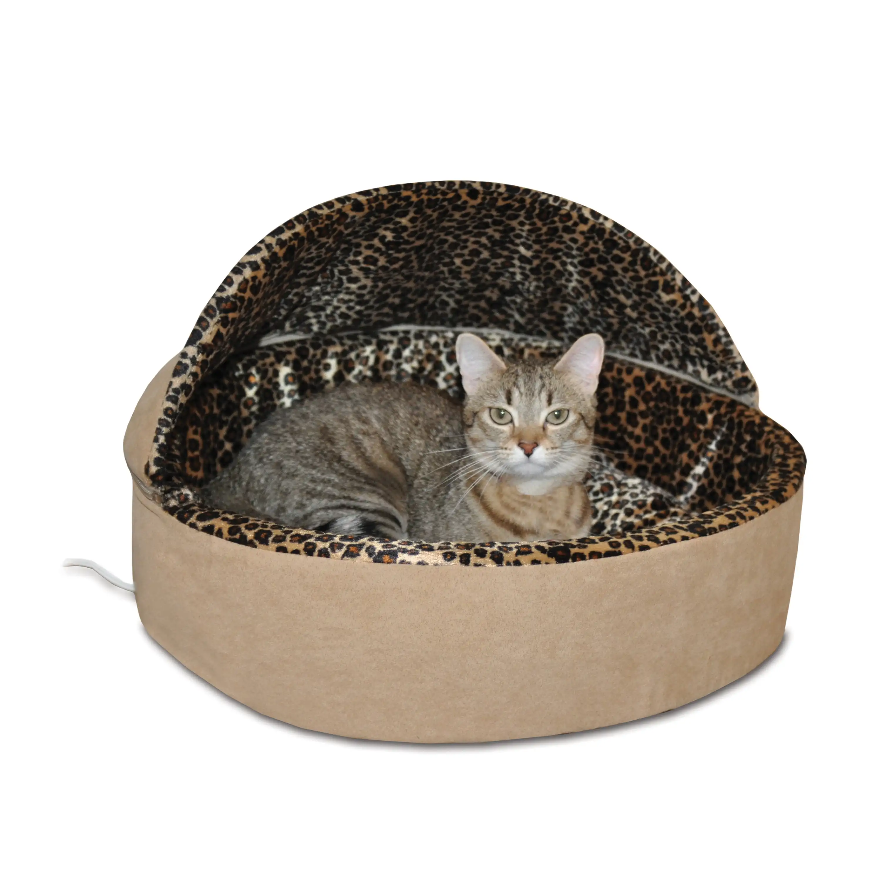 

K&H Pet Products Thermo-Kitty Bed Deluxe Indoor Heated Cat Bed Tan/Leopard Small 16 Inches