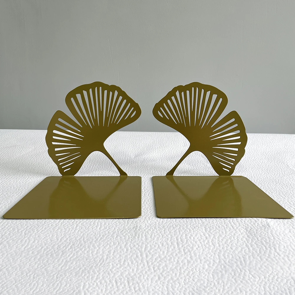 Elegant Ginkgo Leaf Metal Bookends for Home and Office Decor