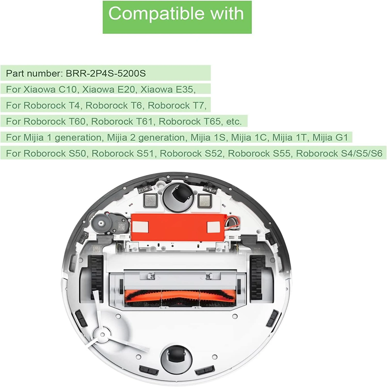 DXT New BRR-2P4S-5200S Robotic Vacuum Cleaner Replacement Battery For Xiaomi Roborock S55 S60 S65 S50 S51 S5 MAX S6 Parts