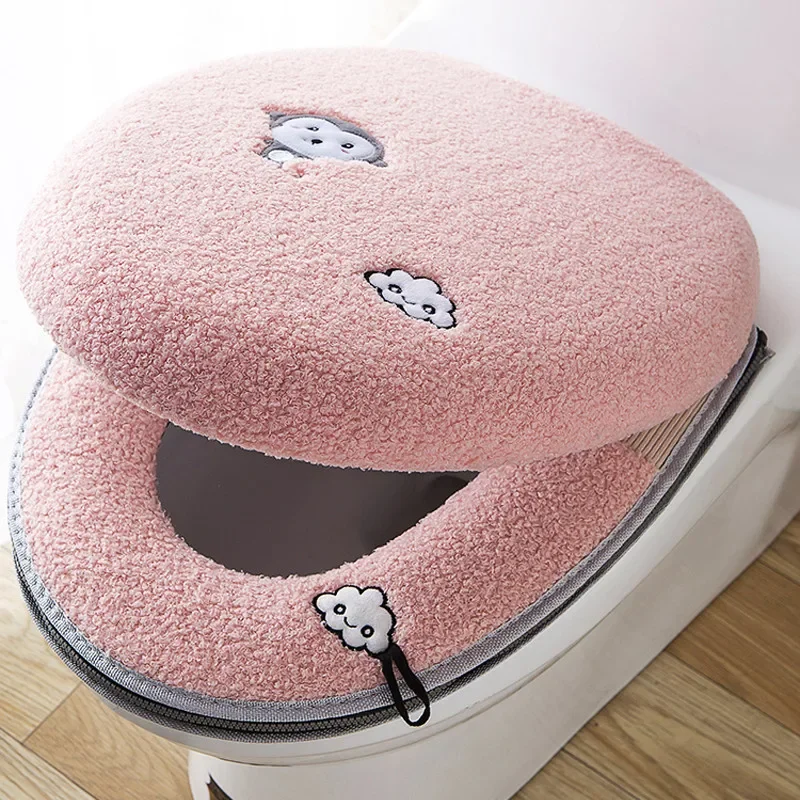 Toilet Seat Mat Set Bathroom Universal 2pcs/set Cushion+lid Cover Warm Soft Washable