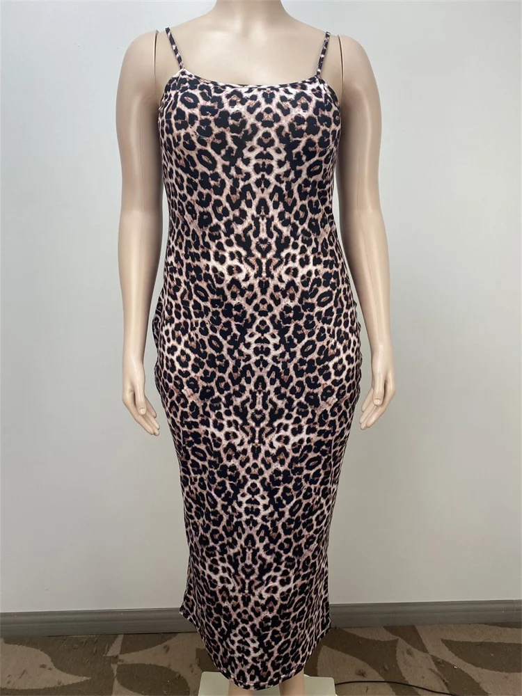 Wmstar Plus Size Dresses for Women Clothing 5xl Slip Bodycon Casual Leopard Print Bandage Maxi Dress Wholesale Dropshipping 2024