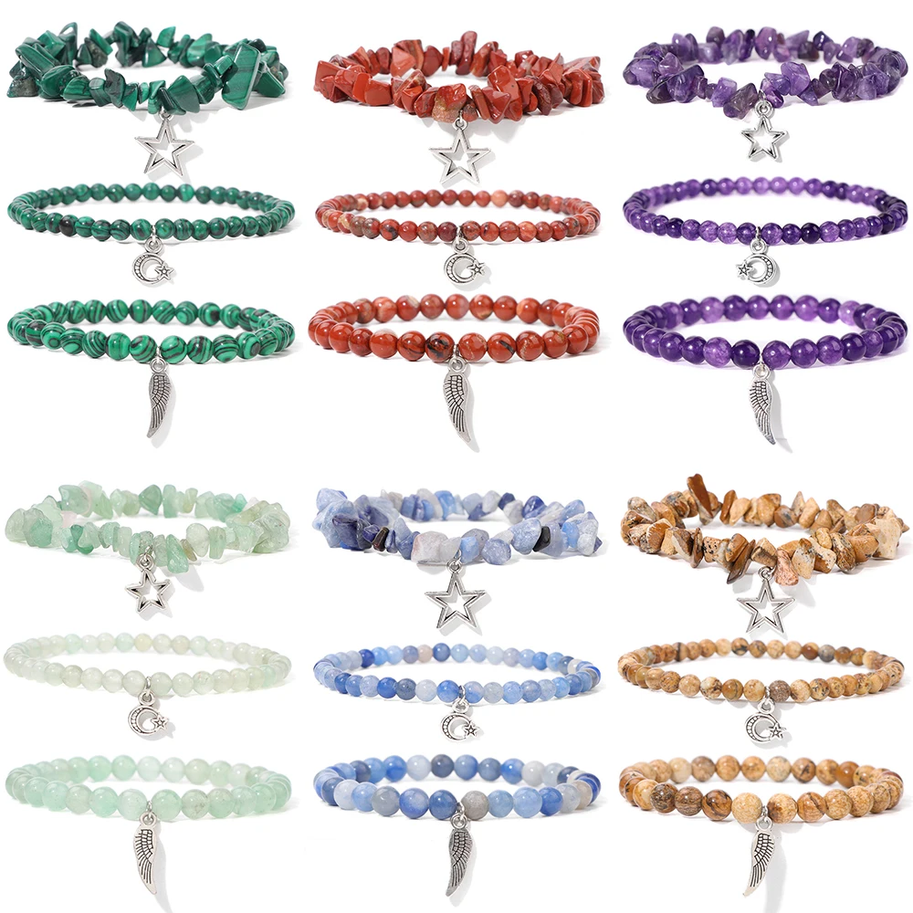 3 Teile/satz Chip Stein Perlen Armband Sterne Mond Flügel Charme Armreif Mode Handgemachte Freundschaft Partei Schmuck Geschenk Für Frauen Männer