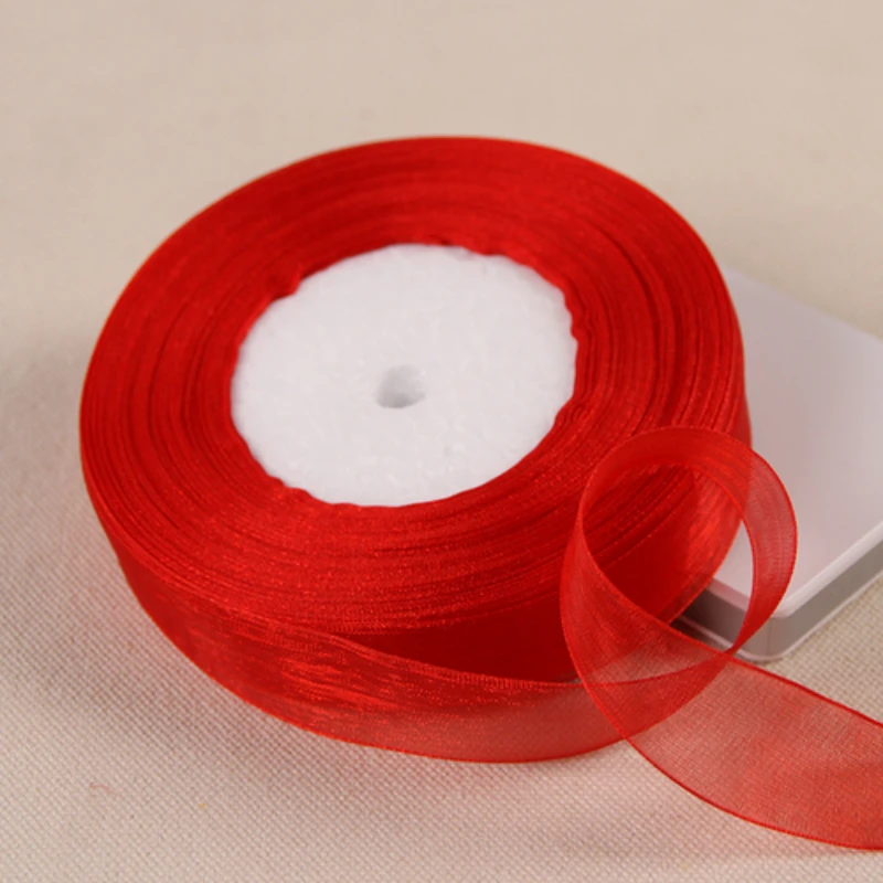 Versatile Red Organza Ribbon for DIY Crafts and Gift Wrapping - 45m Roll