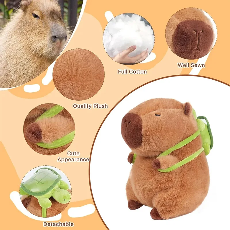 Capybara Stuffed Toys Pet Cute Capybara Plush with TurtleBackpack Kawaii Capibara StuffedAniamls Toys Keychain Bag Charms Giftsfor Kids Brown