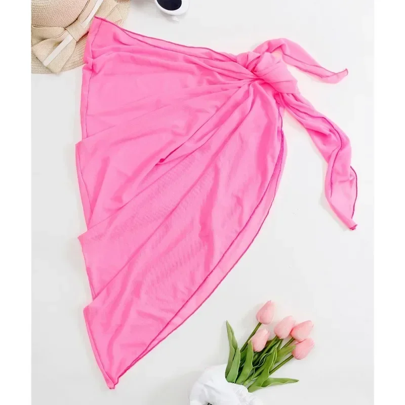 Summer Beach Dress Wrap Sheer Wrap Knot Waist Swimsuit Cover Up Skirt Bikini Wraps Scarf Swimwear Cover Ups Women Bikini Shawls 4