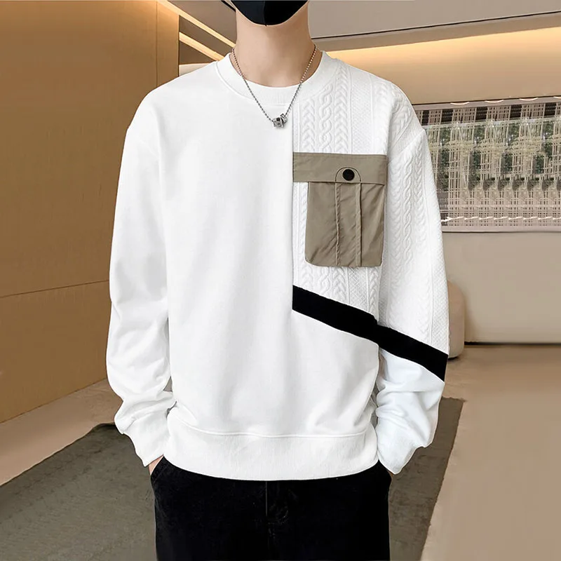 

Spring Autumn Men Sweatshirts Korean Fashion Streetwear Long Sleeve O-neck Tops Harajuku Pullovers Male Casual Pocket Hoodies