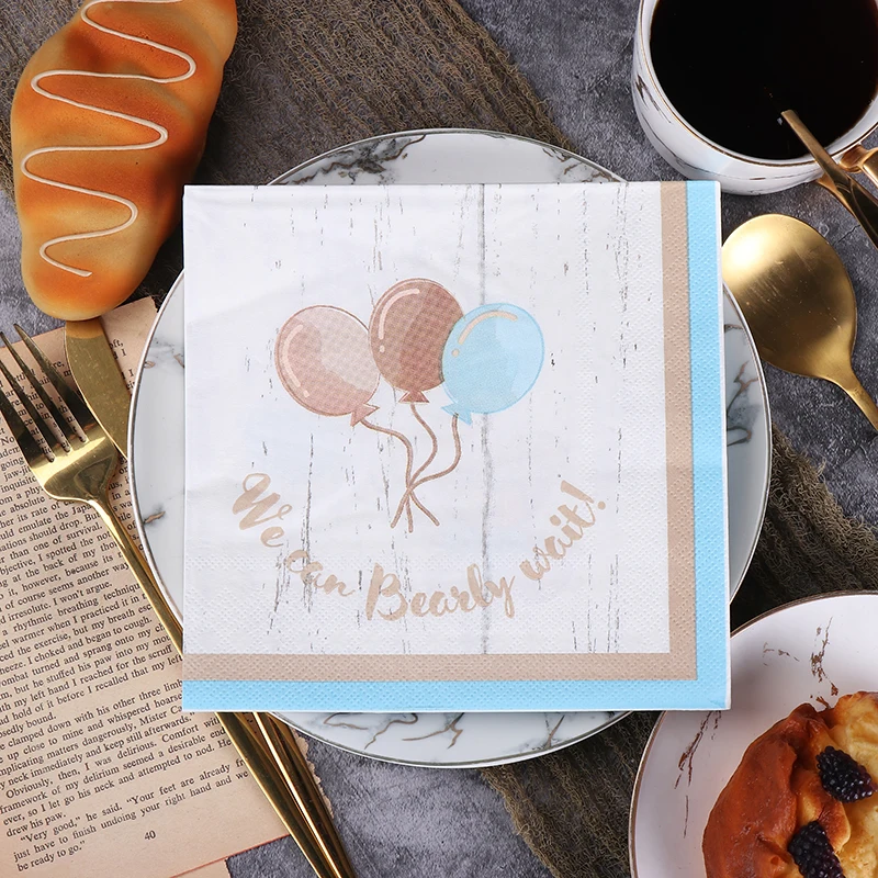 

New Colorful Birthday Party Paper Napkins Bear Balloon Print Napkins Holiday Dress Up Paper 20 Pieces Food Grade 2ply 33*33cm