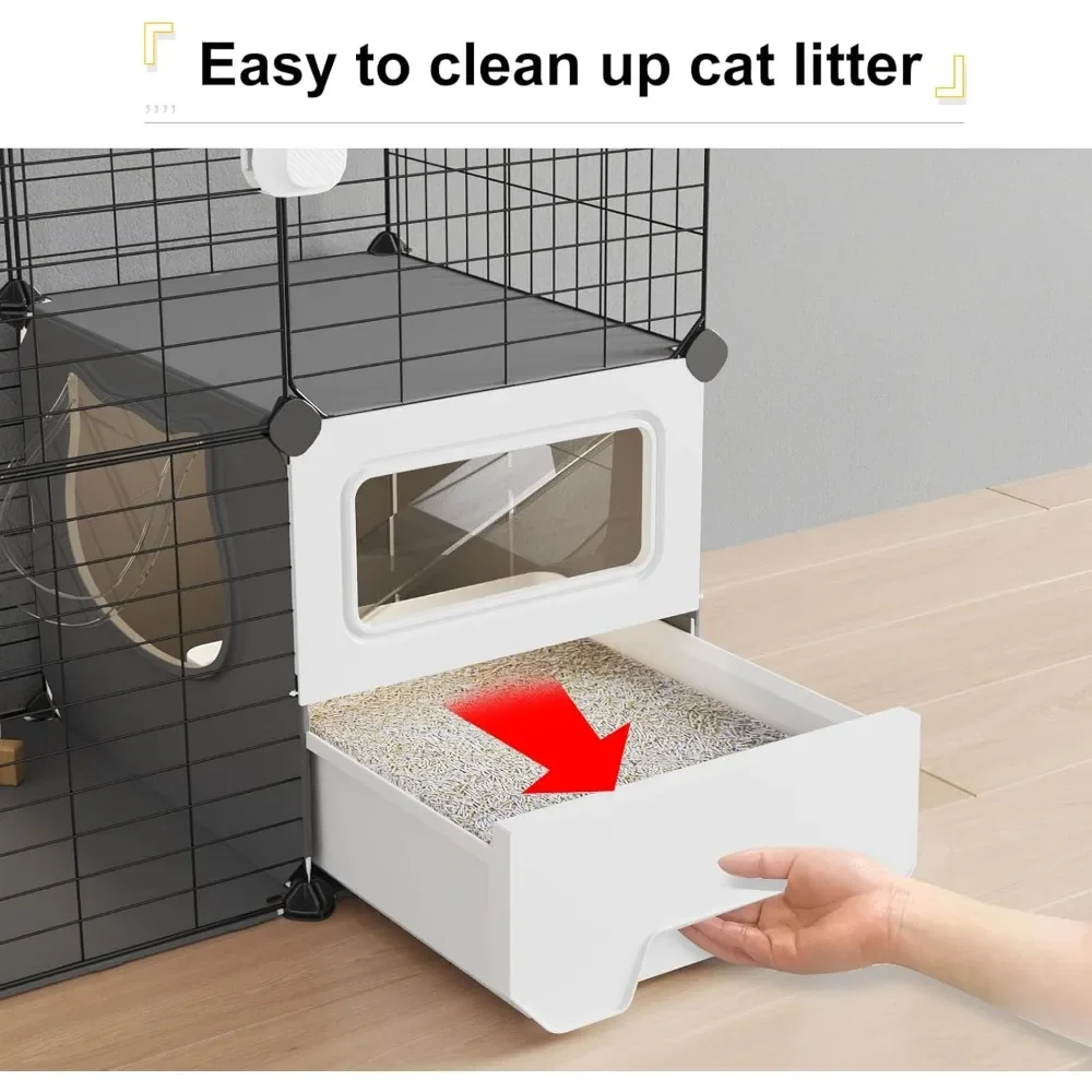 Cat Cage Indoor with Litter Box 3-Tier DIY Cat Detachable Metal Wire Kennel Crate Large Exercise Place Ideal for 1-2 Kitten