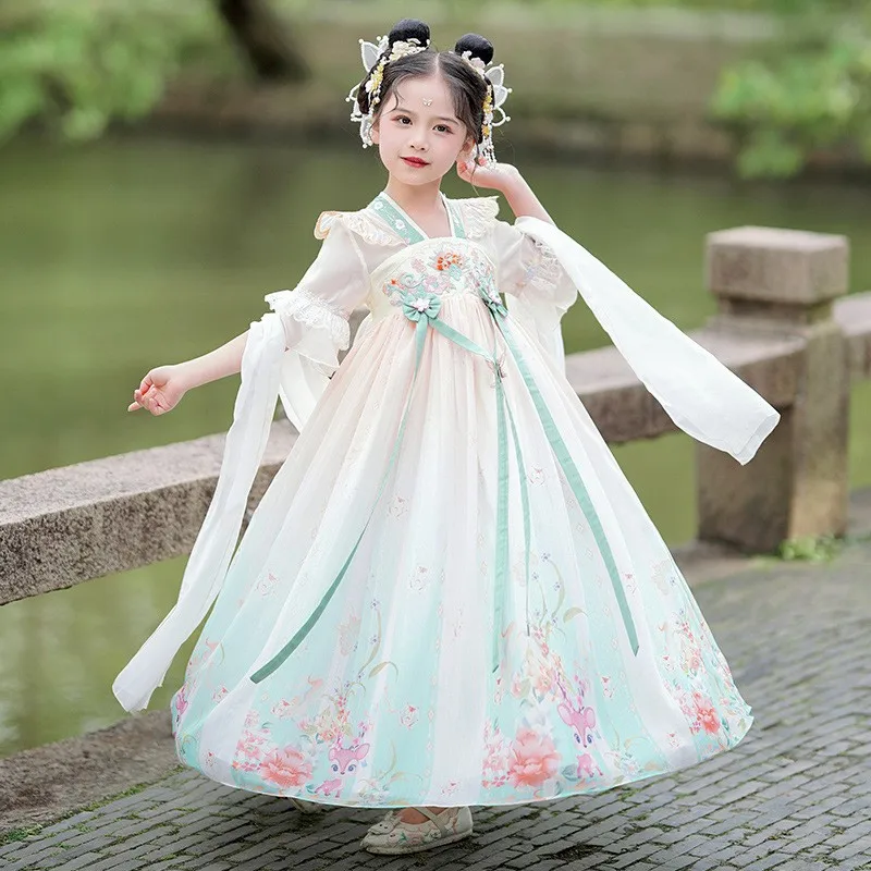 

Ancient Chinese Costume Girl Traditional Tang Dynasty Fairy Dress Hanfu Outfits Kids Han Dynasty Elegant Performance Clothes