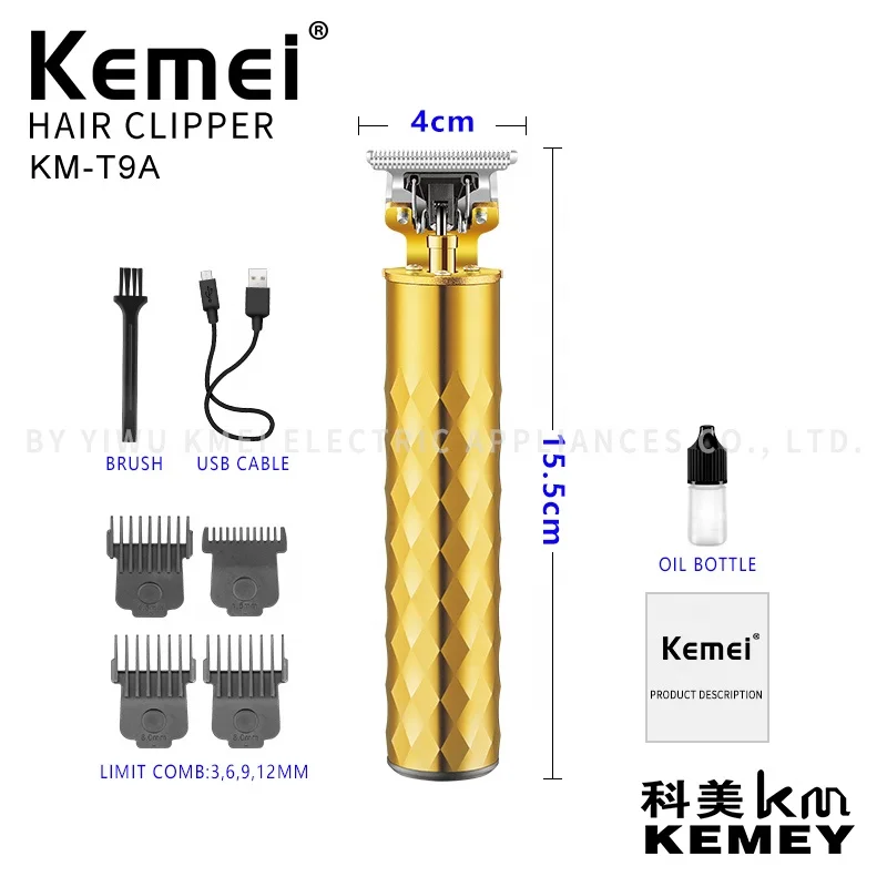 Kemei T9 Gold Hair Clipper Professional Electric Barber Zero Gapped Hair Trimmer 0mm Hair Cutting Machine Men USB Rechargeable 3
