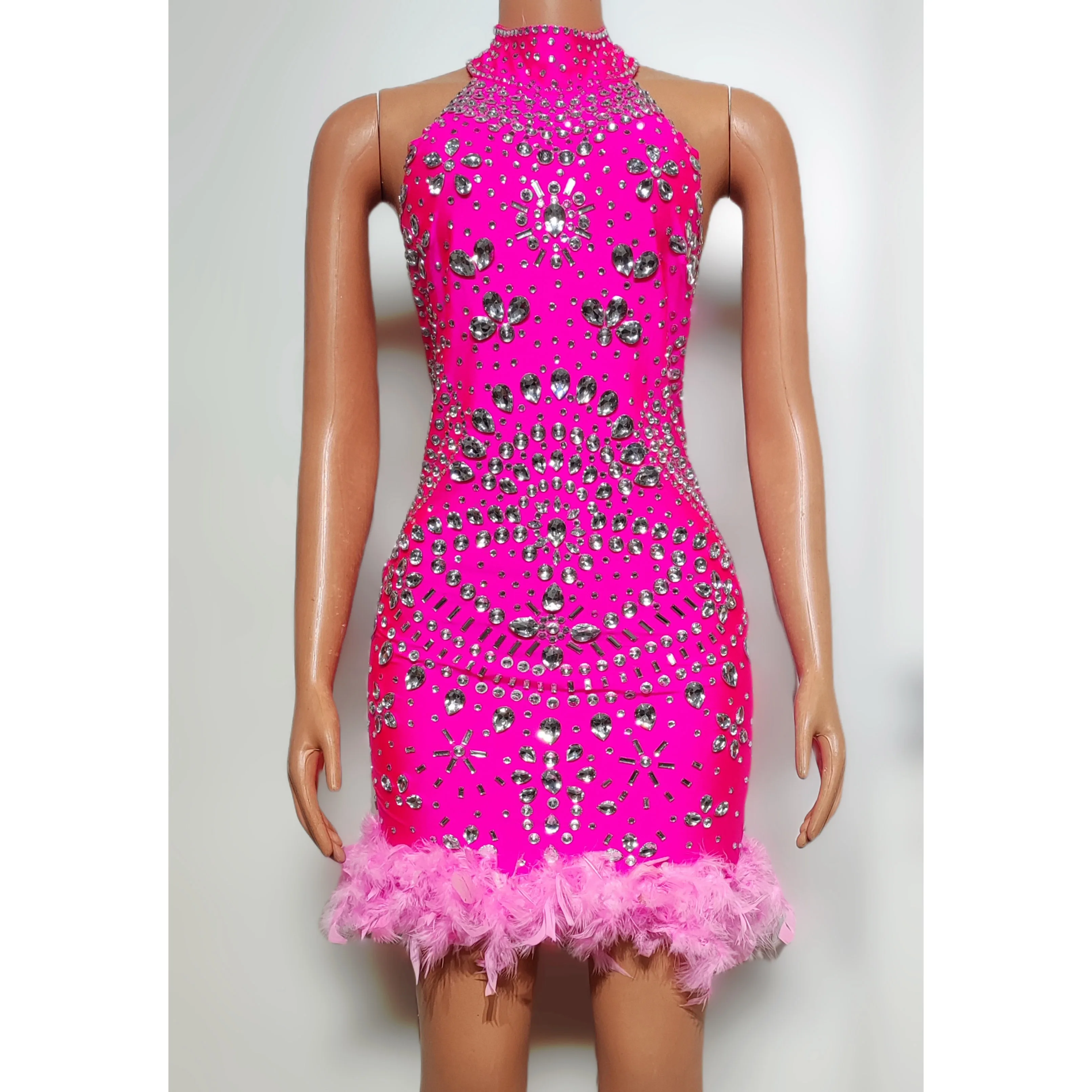 

Nightclub Bar DJ Female Singer Sexy Fluorescent Full Diamond Feather Dance Team Holiday Party Stage Performance Costume